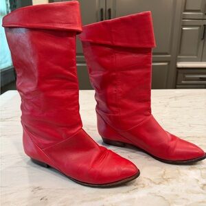 Vintage Bandits Cherry Red Leather Boots Calf Height  Soft Riding 8B